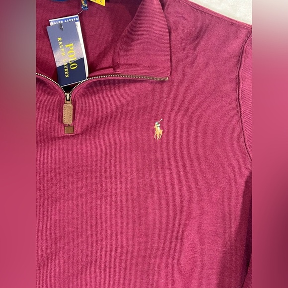 NWT Polo Ralph Lauren XXL Men's Burgundy Pullover Quarter Zip 1/4 Sweater - Picture 3 of 9